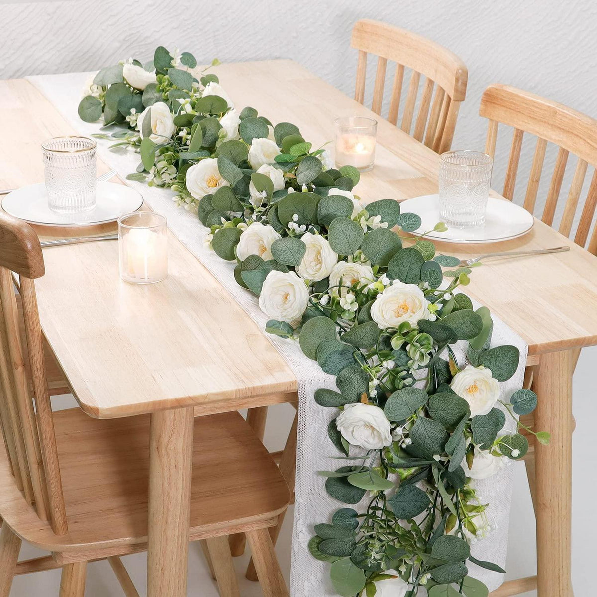 Weiße Eukalyptus Girlande Hochzeit Deko 180cm (4er Set)