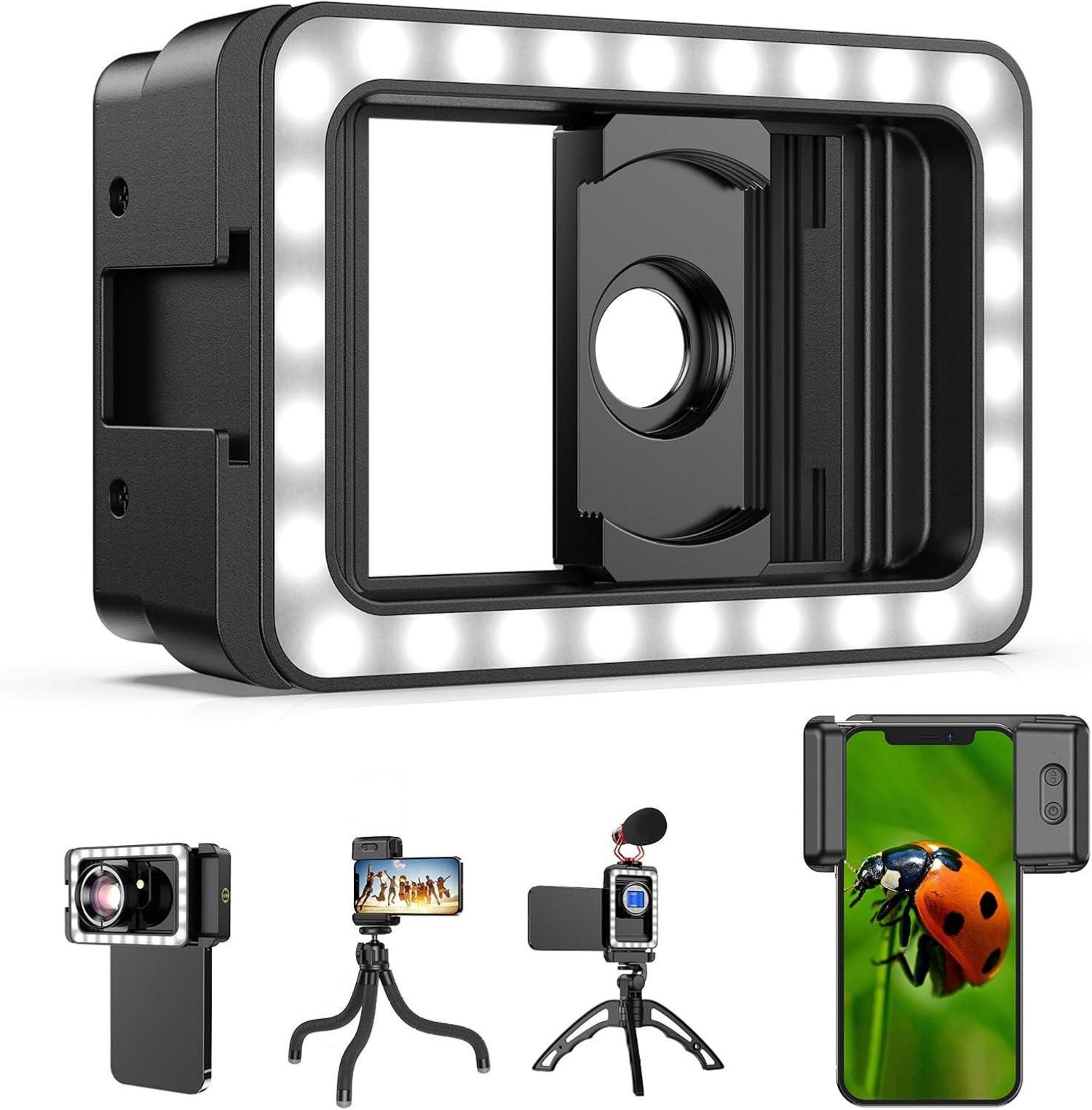 Handy Objektiv Adapter mit Fülllicht für 17mm/37mm Gewinde