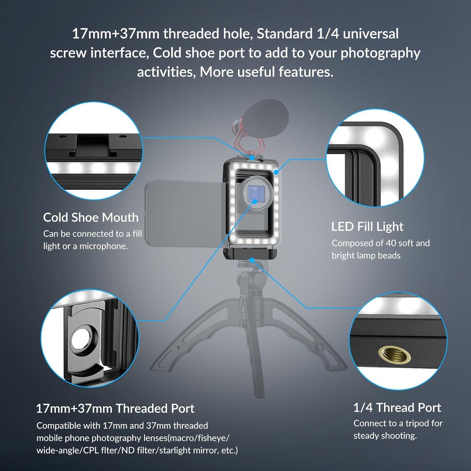 Handy Objektiv Adapter mit Fülllicht für 17mm/37mm Gewinde