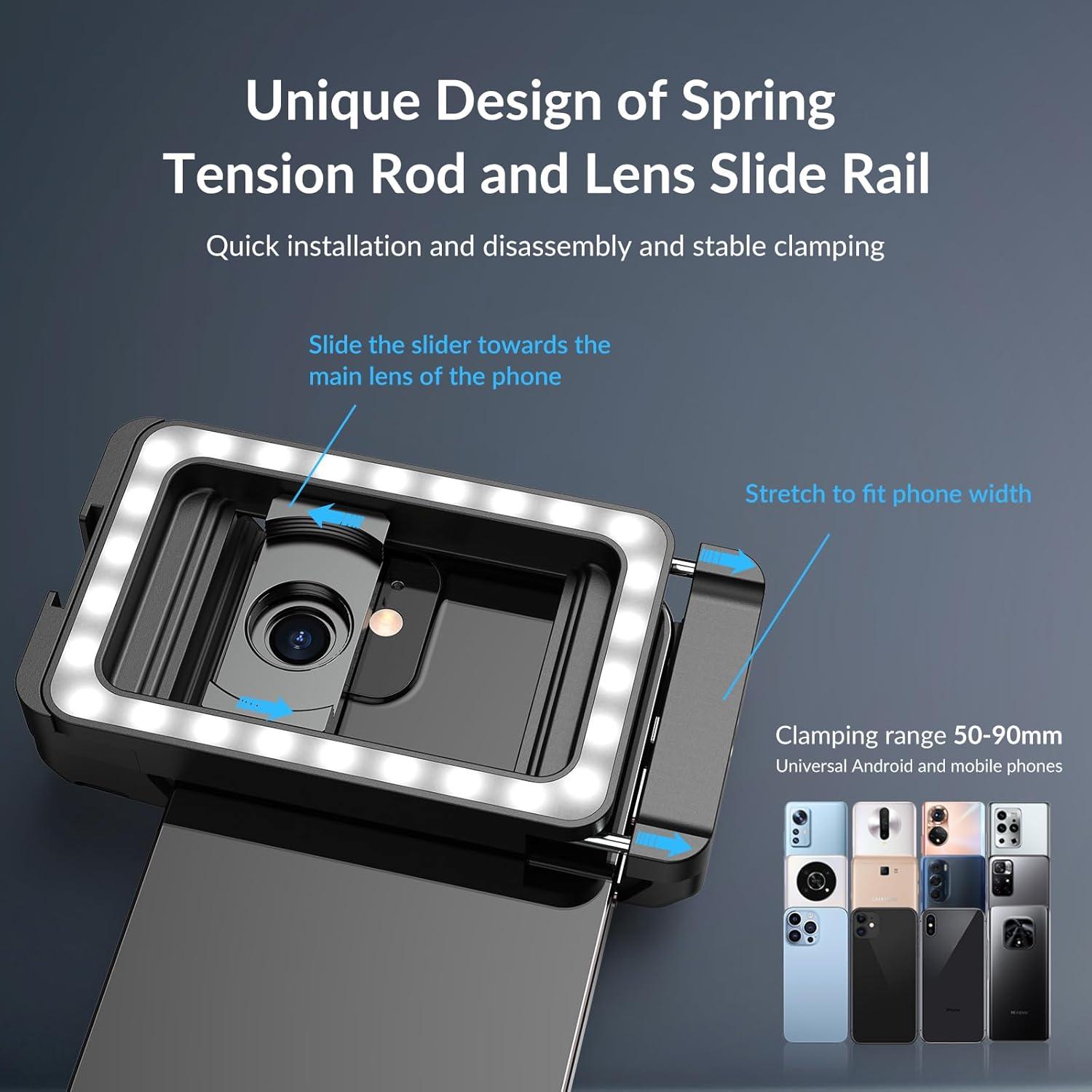 APEXEL 17mm/37mm Handy Objektiv Adapter mit 3 Lichtmodi in 3 Farben