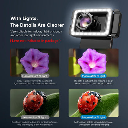 17mm 37mm Thread Phone Lens Adapter, 3 Color Fill Light, Compatible