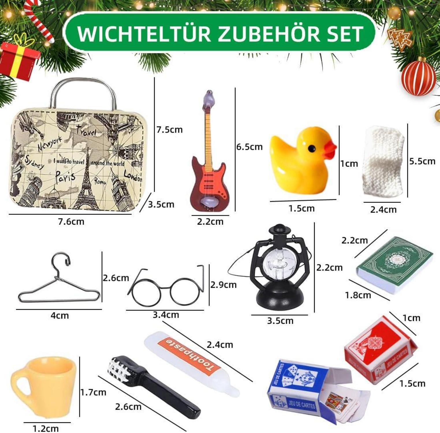 Wichtel Zubehör Set Miniatur Weihnachten Deko 12Pcs 1/12 Puppenhaus DIY Reise