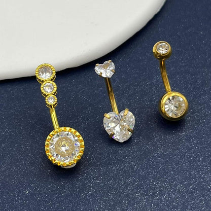 Bauchnabelpiercing 3er Set Edelstahl Zirkonia Gold 14mm