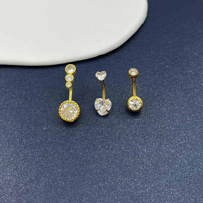 Bauchnabelpiercing 3er Set Edelstahl Zirkonia Gold 14mm