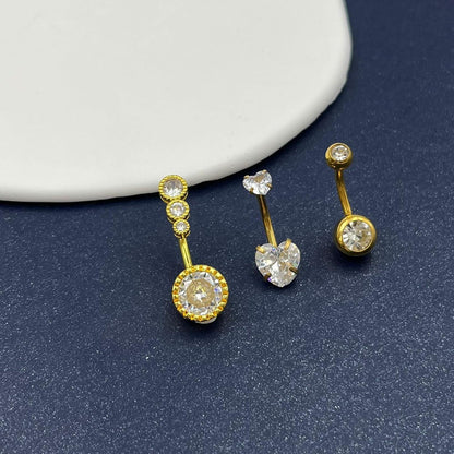 Bauchnabelpiercing Set 3 Stück Chirurgenstahl Zirkonia Gold 12mm
