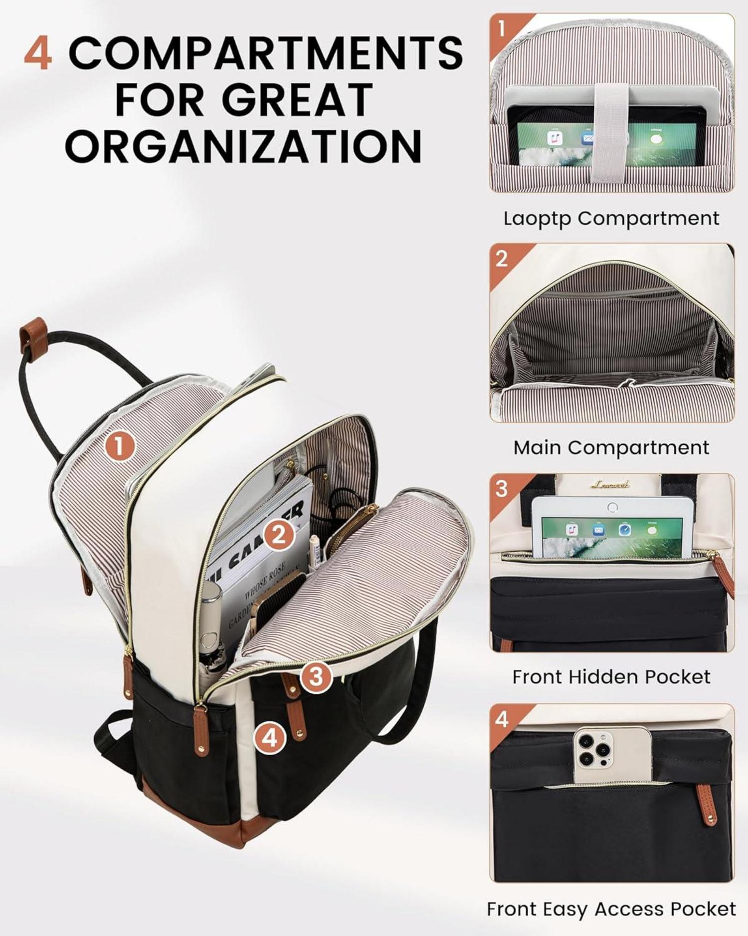 Damen Laptop Rucksack 15,6 Zoll Wasserdicht Schwarz - LOVEVOOK