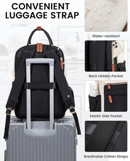 LOVEVOOK Rucksack Damen 15,6 Zoll Laptop Schwarz Wasserdicht Cod. A-Beige