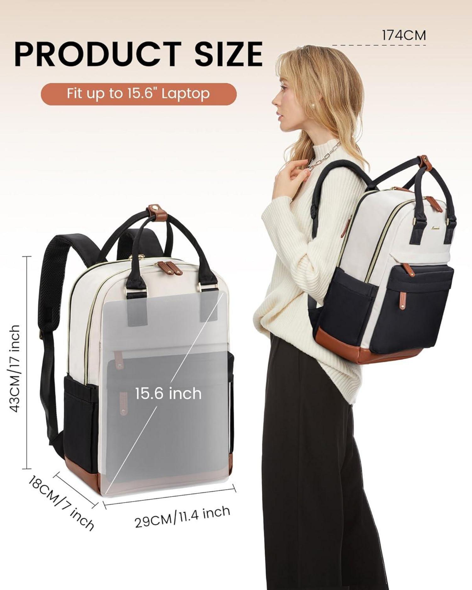 Schwarzer Damen Rucksack 15,6 Zoll Laptop Schul Uni Büro