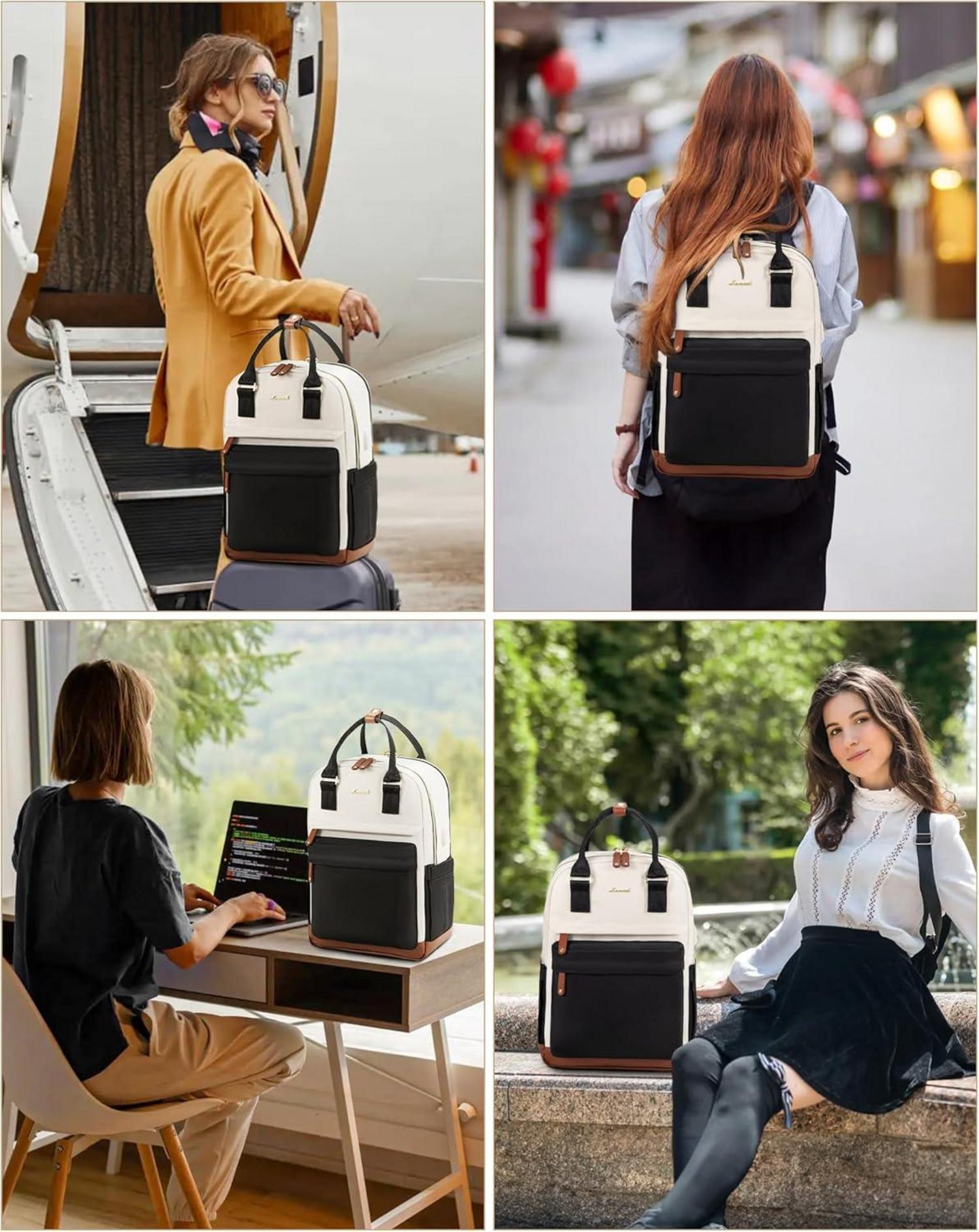 Damen Rucksack 15,6 Zoll Laptop Schulrucksack Schwarz wasserdicht