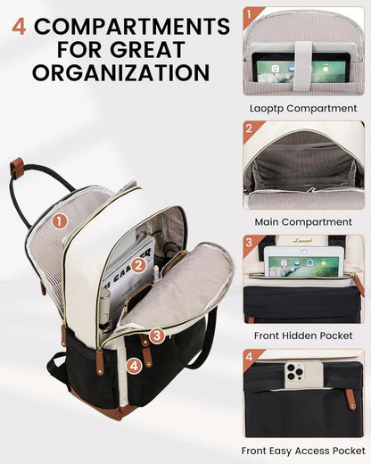 Schwarzer Laptop Rucksack Damen wasserdicht 17 Zoll Backpack