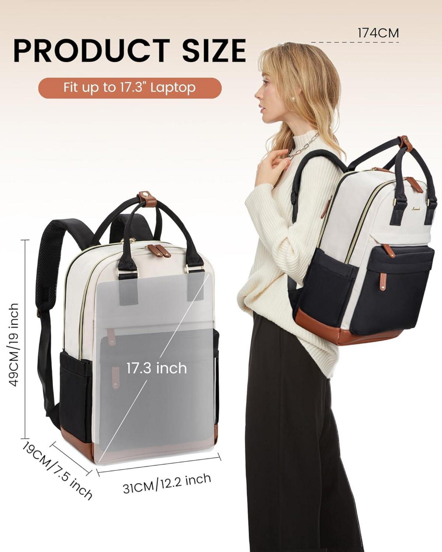 Damen Rucksack 17 Zoll Laptop Wasserdicht Schwarz Elegant Uni Schule