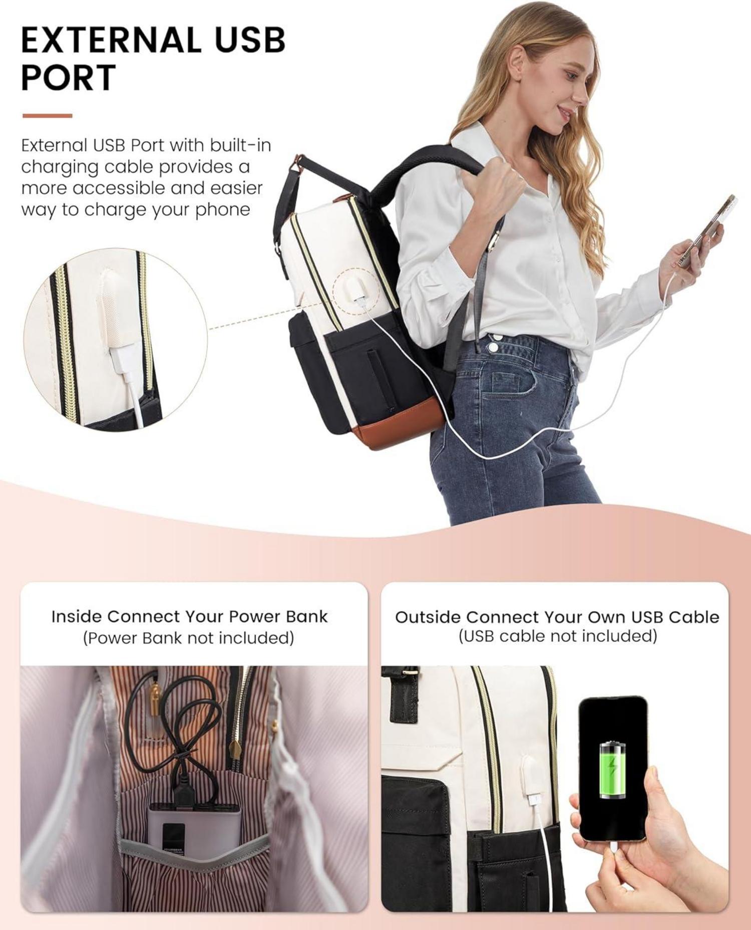 Damen Rucksack 17 Zoll Laptop Wasserdicht Schwarz Elegant Uni Schule