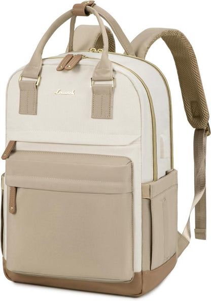 Rucksack Damen 15,6 Zoll Laptop Schulrucksack Wasserdicht Beige