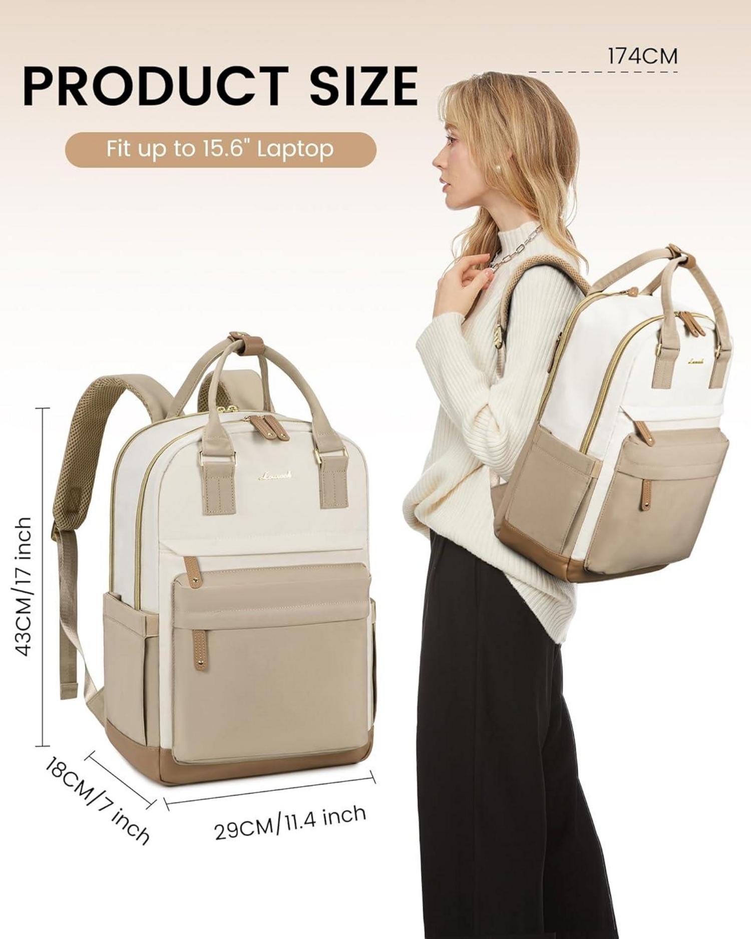 Damen Rucksack 15,6 Zoll Laptop Schulrucksack Reiserucksack Beige