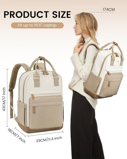 Damen Rucksack 15,6 Zoll Laptop Schulrucksack Reiserucksack Beige