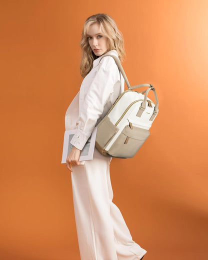 LOVEVOOK Damen Rucksack 15,6 Zoll Laptop Schulrucksack Wasserdicht Beige