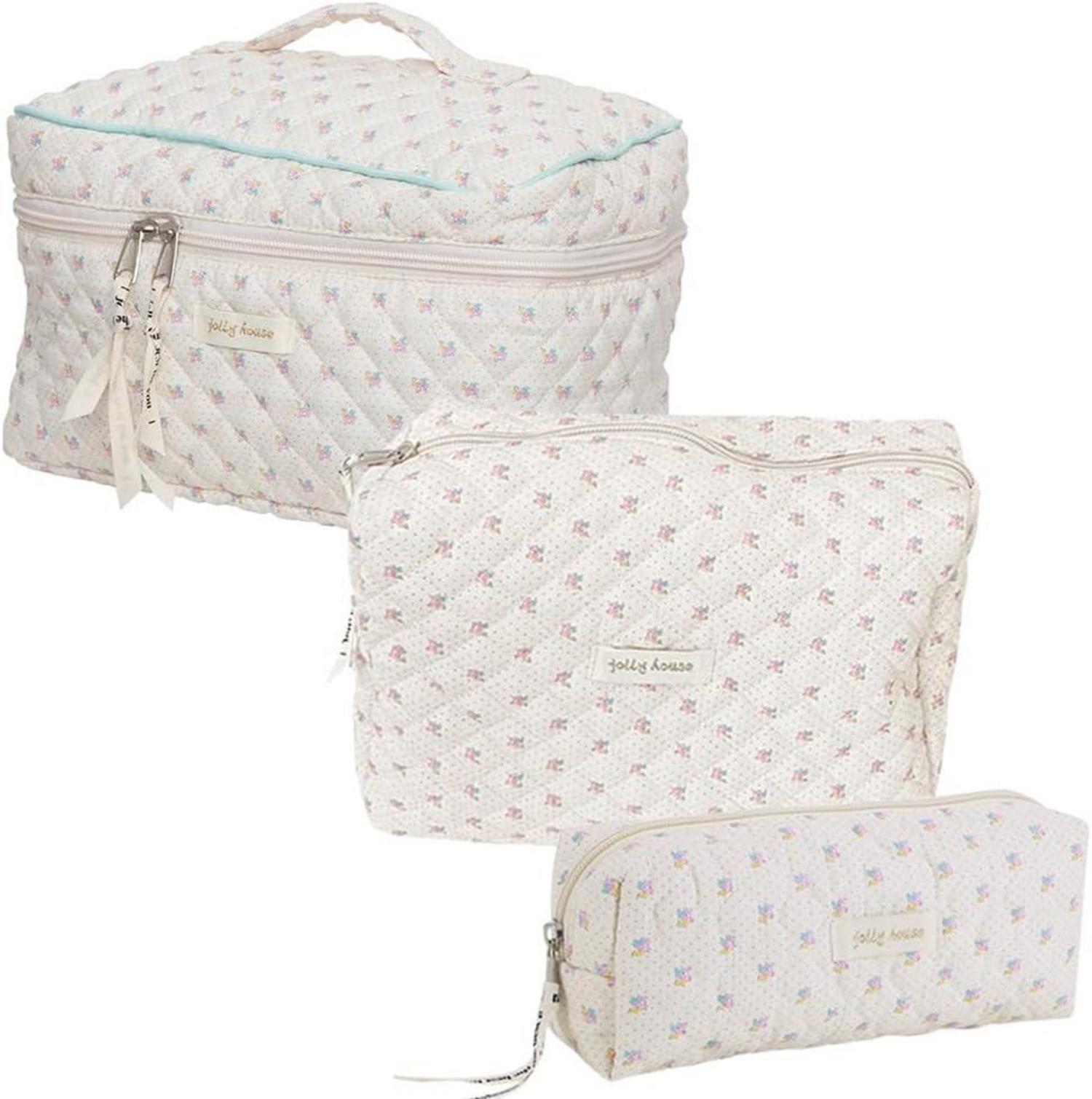 3-teiliges Reise Kosmetiktaschen Set mit Blumenmuster für Kinder und