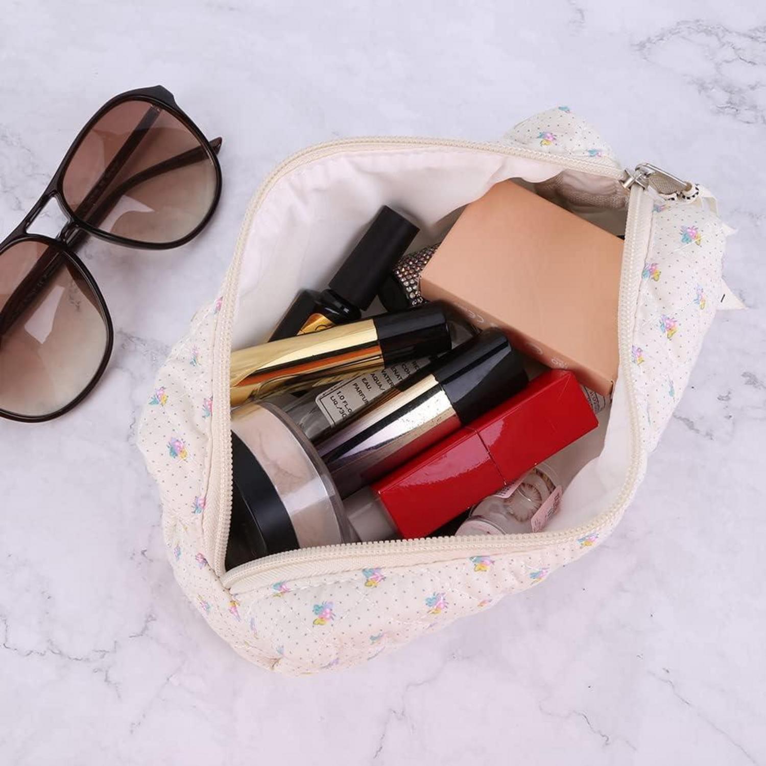 TIAASTAP 3-teiliges Reise Kosmetiktaschen Set Blumenmuster Kawaii Mädchen Kosmetiktasche Aesthetik Make-up Tasche Beauty Bag
