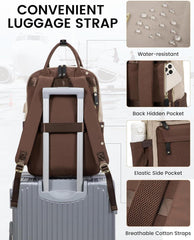 LOVEVOOK Damen Arbeitstasche Rucksack 15,6 Zoll Laptop Schulrucksack Wasserdicht Braun