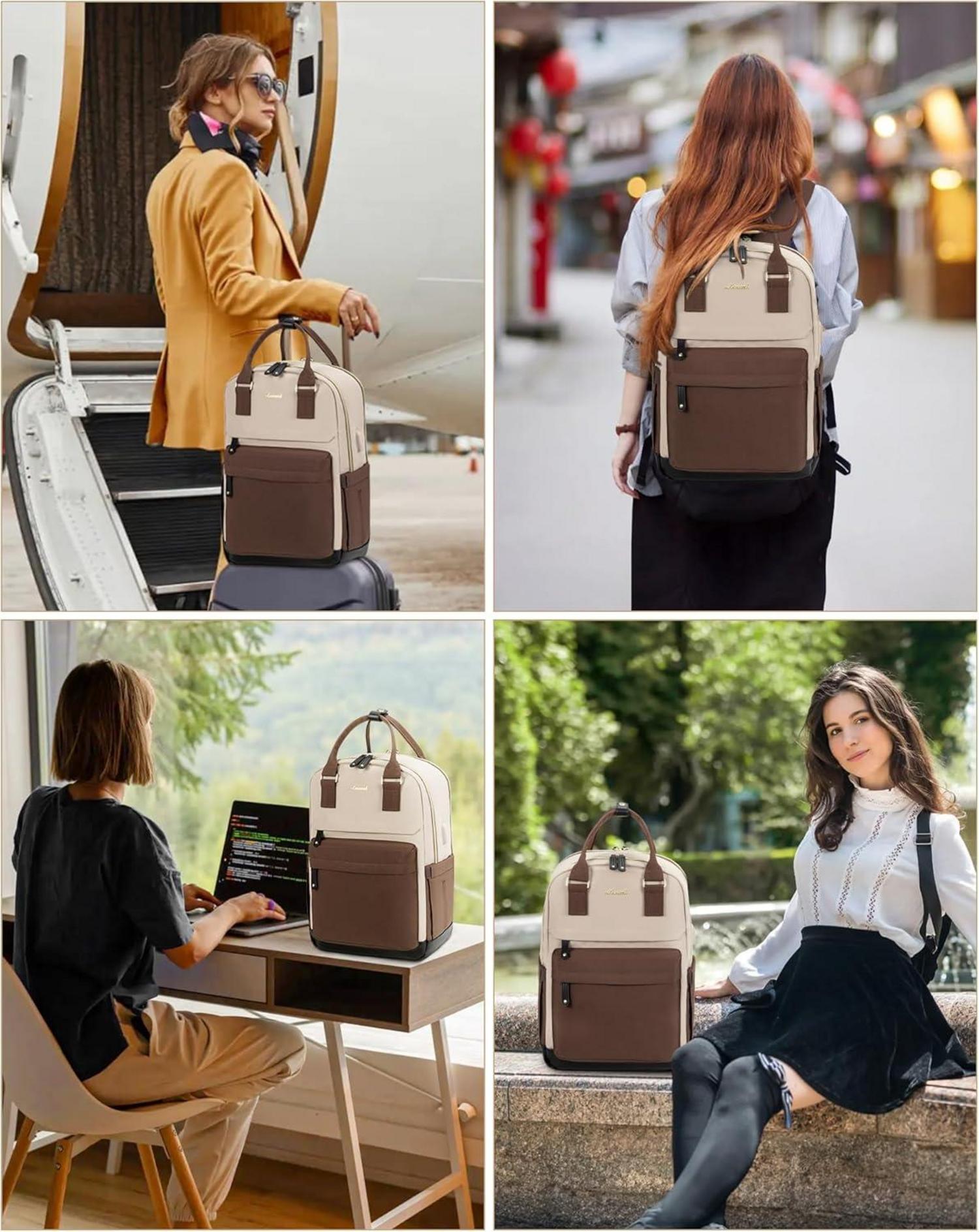 Arbeitstasche Damen 15,6 Zoll Laptop Rucksack Wasserdicht Braun