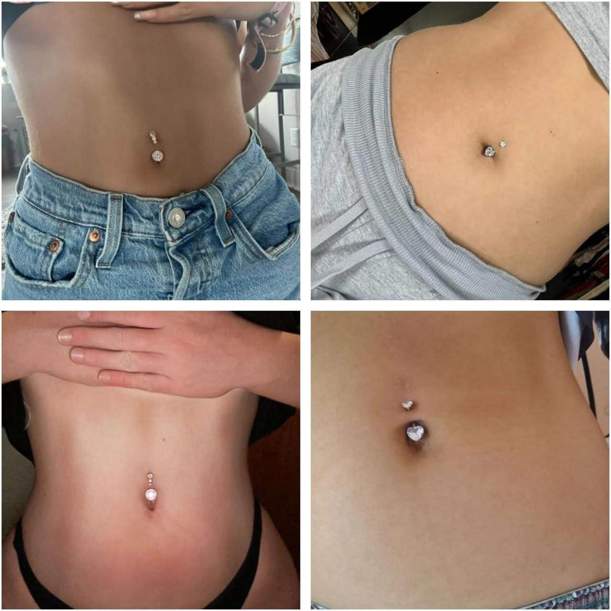 3er Set Bauchnabelpiercing Edelstahl Zirkonia Gold 8mm