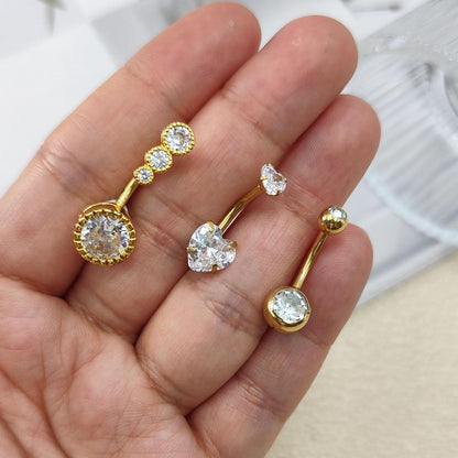 3er Set Bauchnabelpiercing Edelstahl Zirkonia Gold 8mm