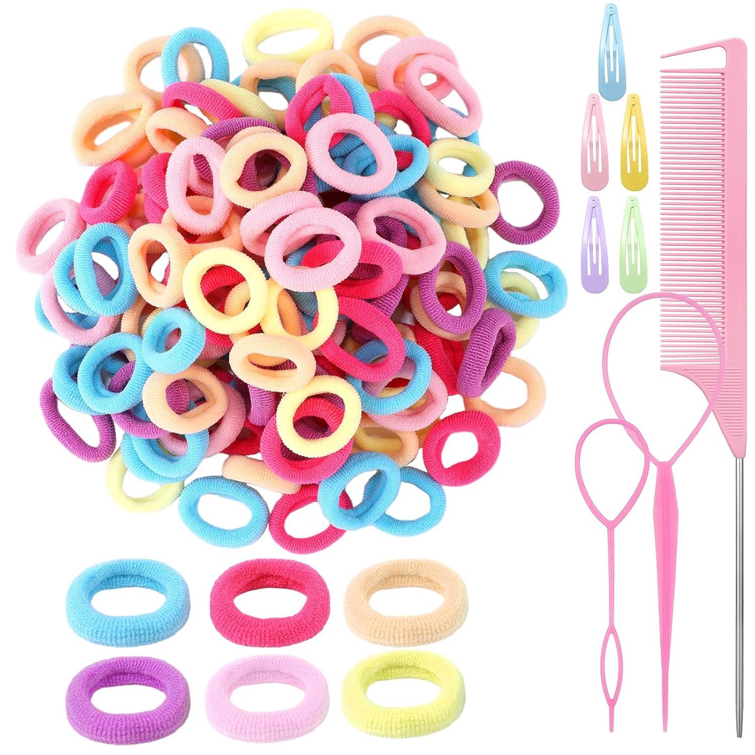 200er Pack Mini Bunte Elastische Haargummis Kinder Haarspangen Set