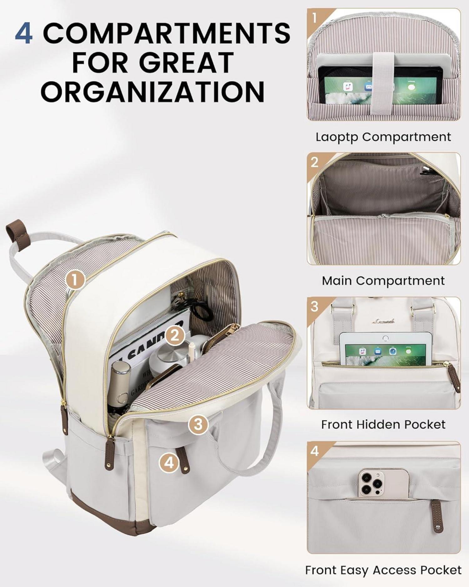 Wasserdichter Laptop Rucksack Damen 15,6 Zoll Beige