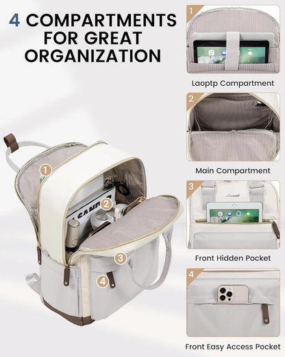 Wasserdichter Laptop Rucksack Damen 15,6 Zoll Beige