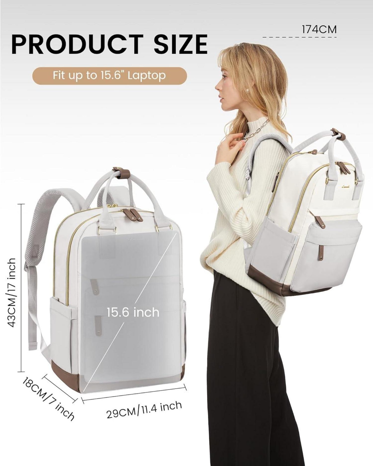 LOVEVOOK Laptop Rucksack Damen Schulrucksack 15,6 Zoll Wasserdicht Beige