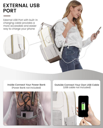 Rucksack Damen Teenager LOVEVOOK Wasserdicht 15,6 Zoll Beige