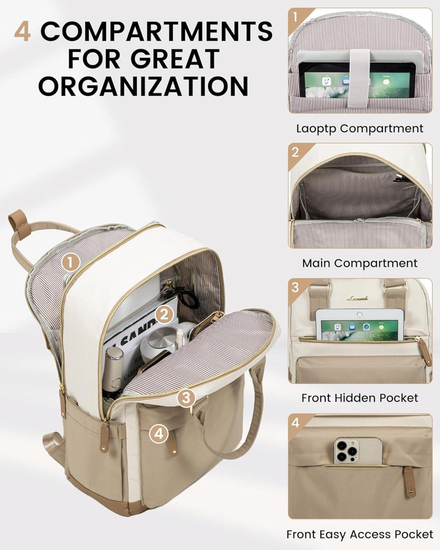 Rucksack Damen 17 Zoll Laptop Schulrucksack Wasserdicht Elegant Beige