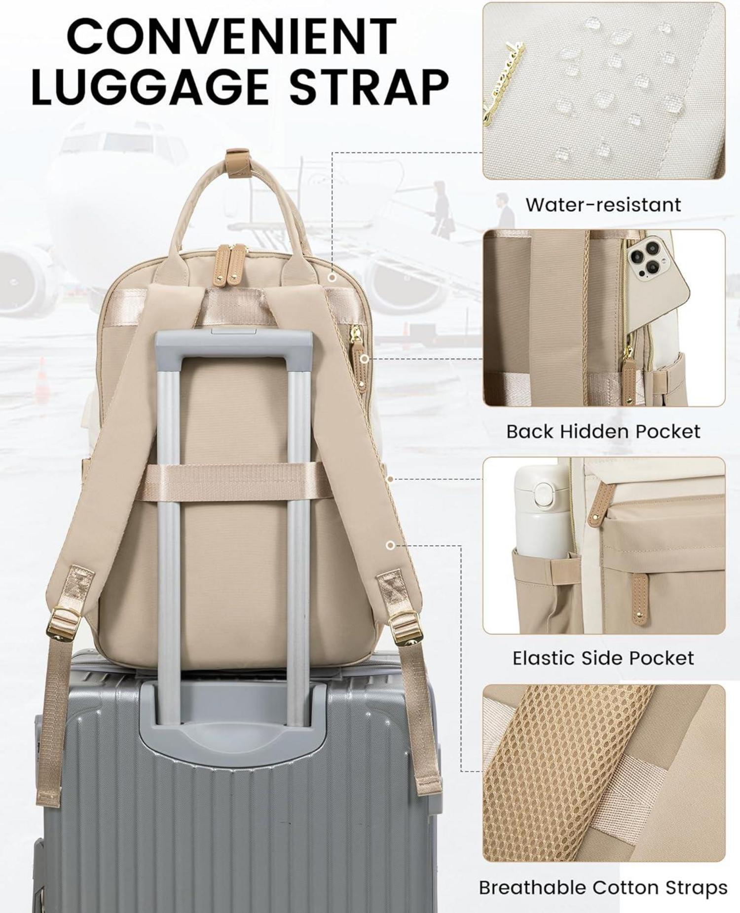 LOVEVOOK Damen Rucksack 17 Zoll Laptop Schulrucksack Wasserdicht Mädchen Beige