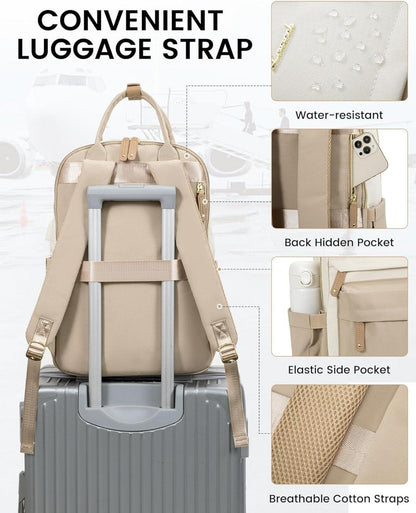 LOVEVOOK Damen Rucksack 17 Zoll Laptop Schulrucksack Wasserdicht Mädchen Beige