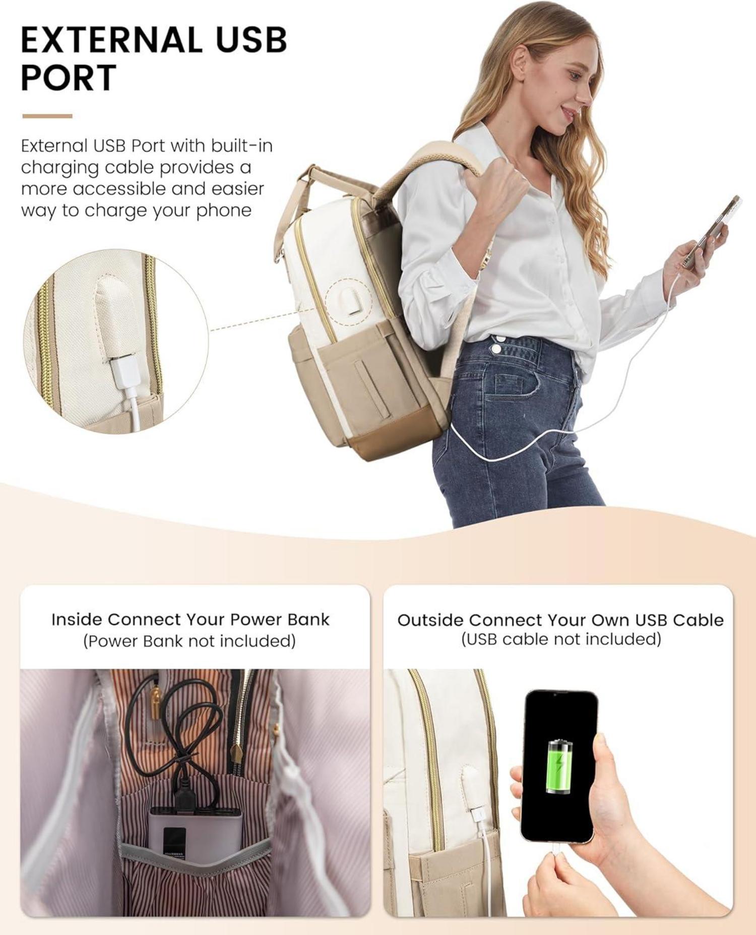 Rucksack Damen 17 Zoll Laptop School Reise Arbeit Wasserdicht Beige 17,3 Zoll