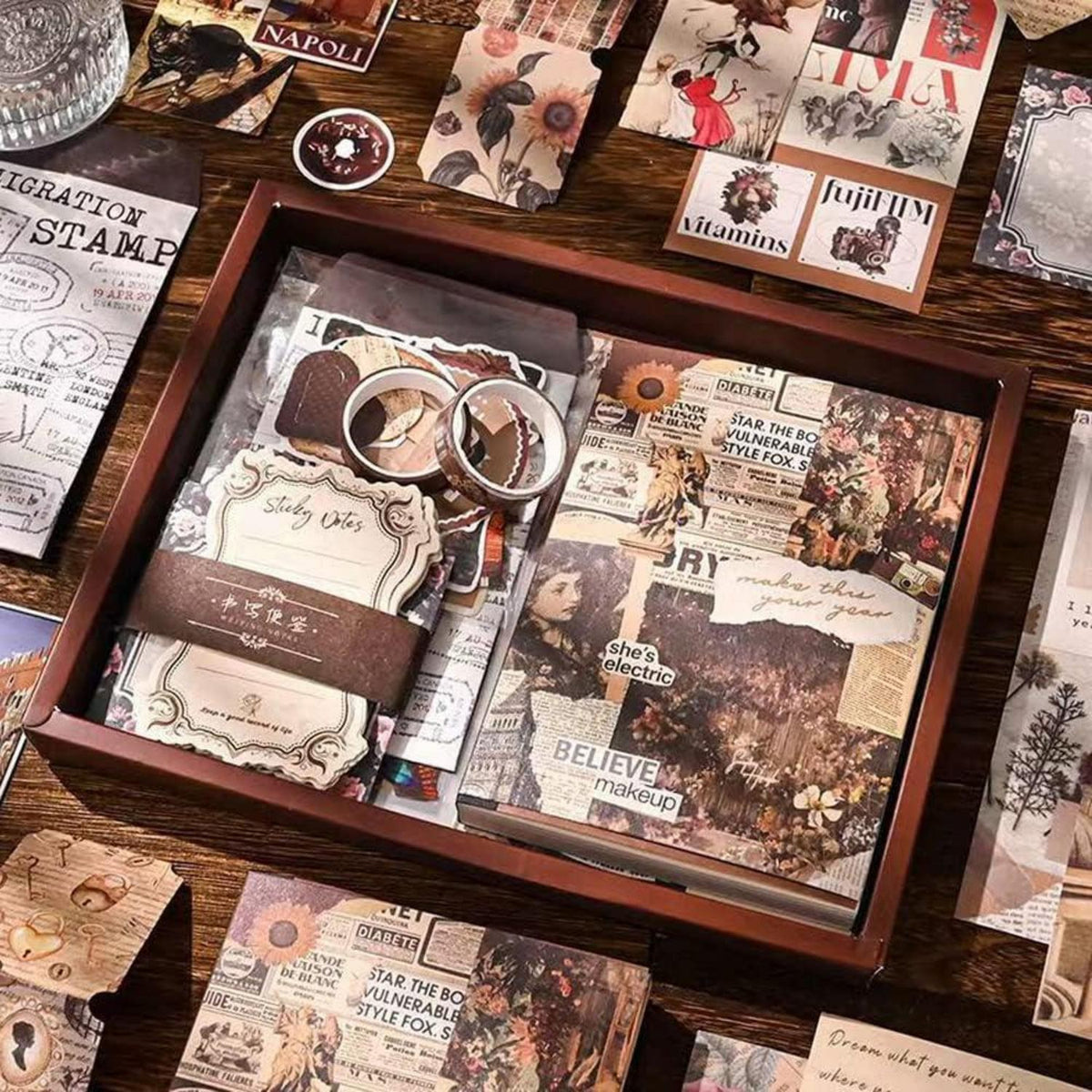 Vintage Scrapbook Set mit Notizbuch & Zubehör – DIY Geschenk