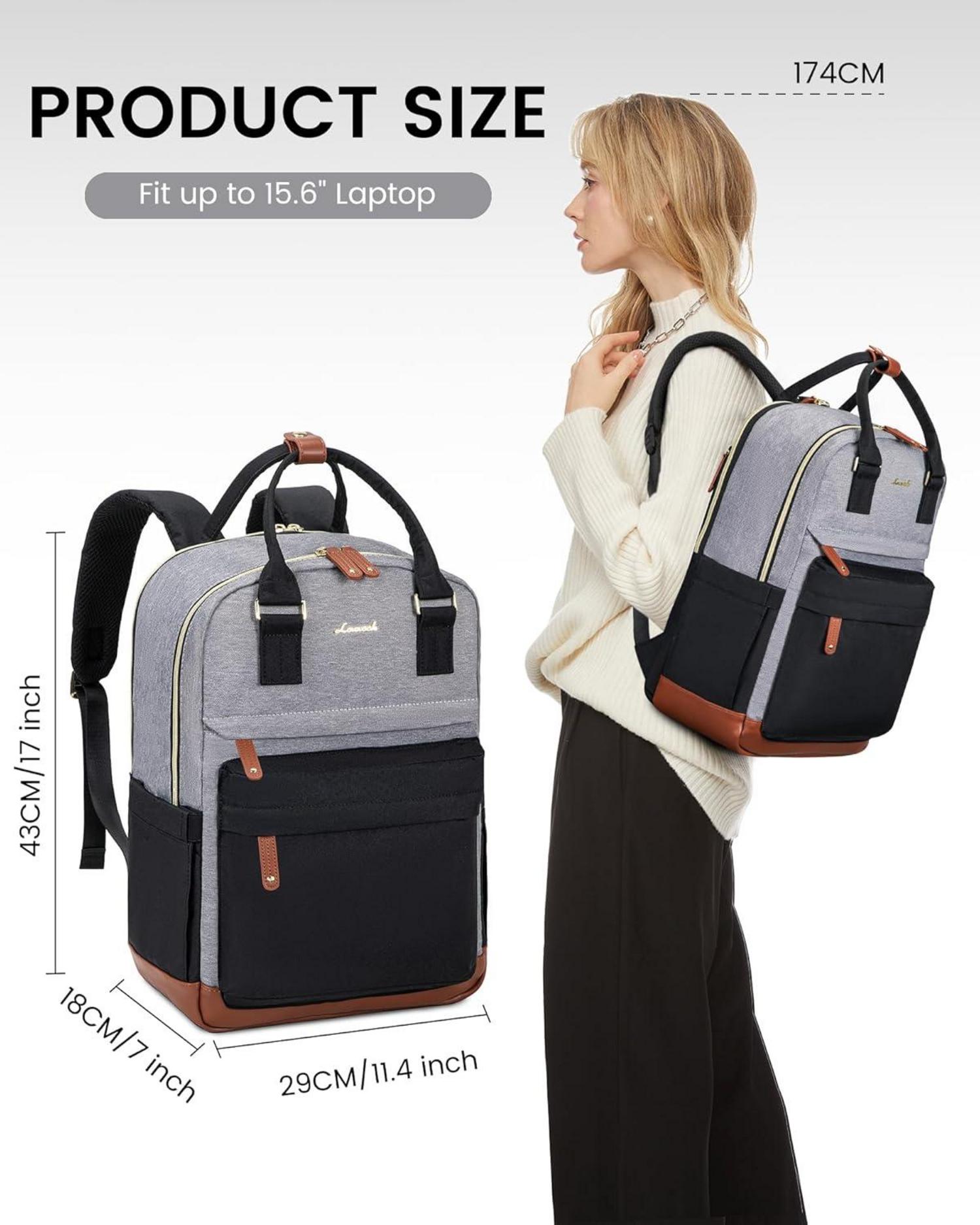 LOVEVOOK Schulrucksack Mädchen 15,6 Zoll Laptop Schwarz