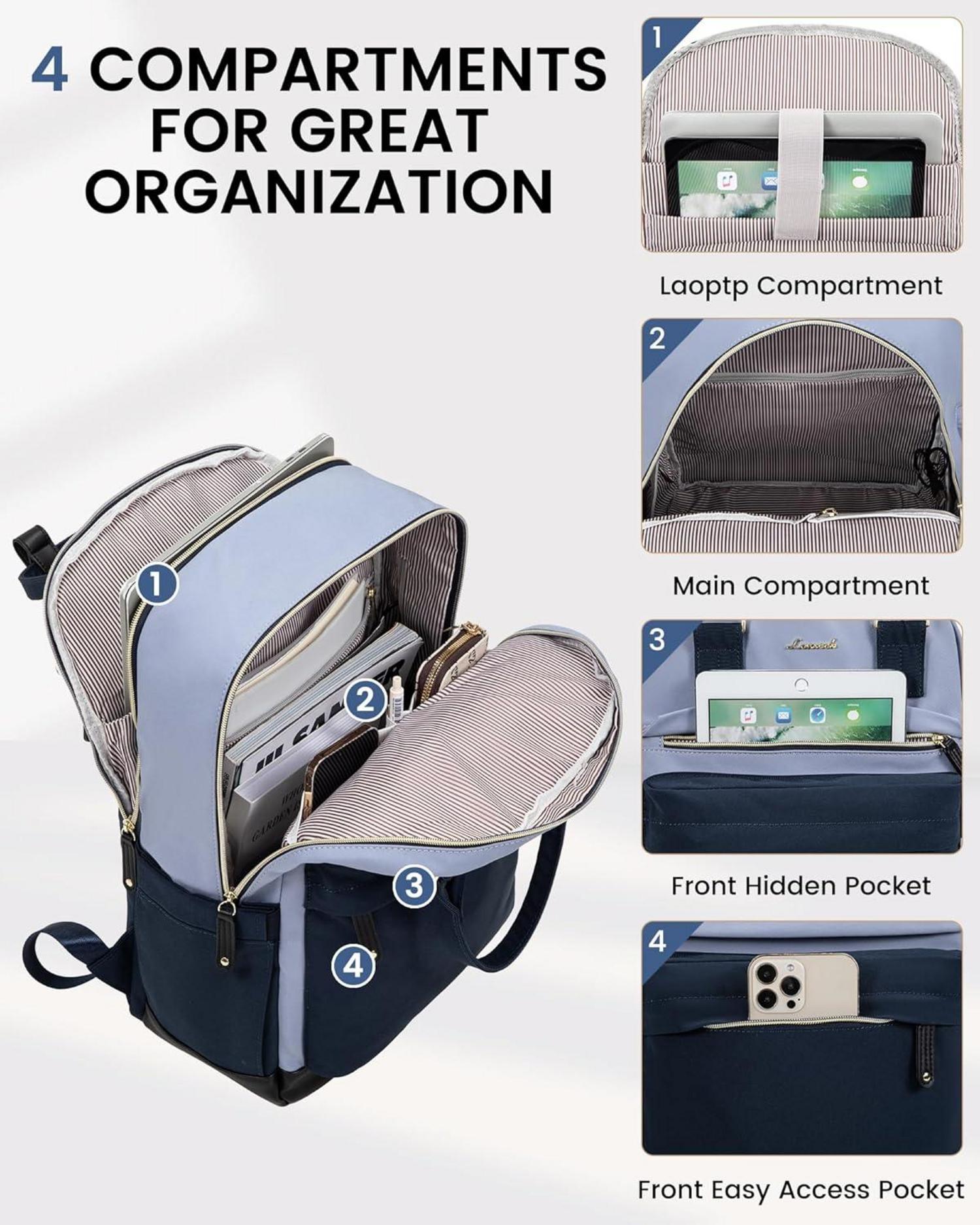 Rucksack LOVEVOOK Damen Herren 15,6 Zoll Laptop-Fach Blau
