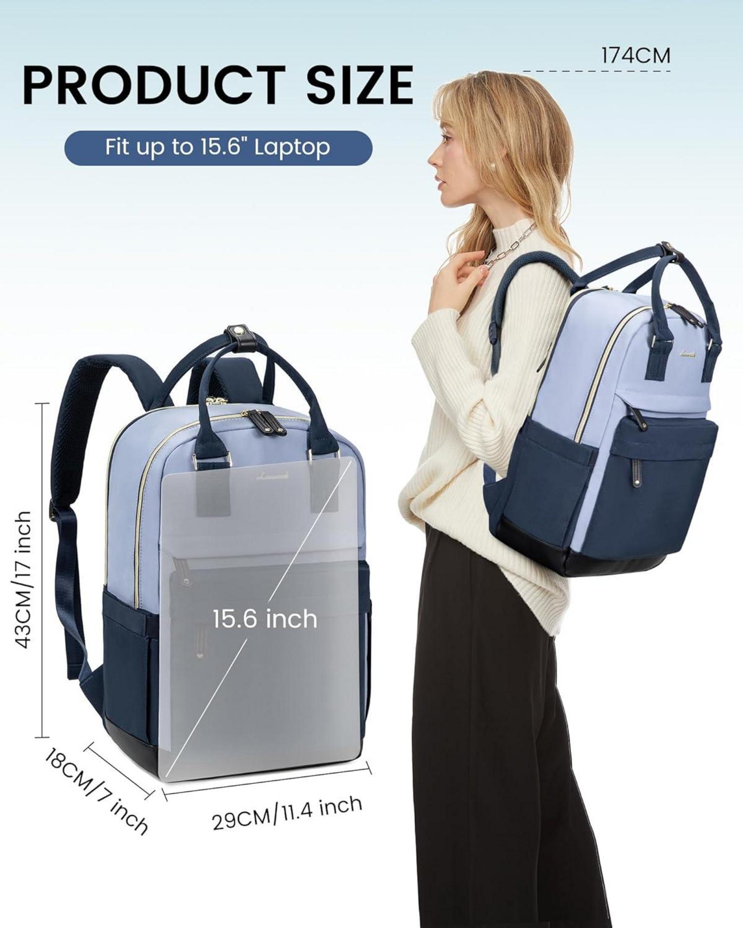 Rucksack Damen Herren 15,6 Zoll Laptop-Fach Wasserdicht Blau Uni Reise