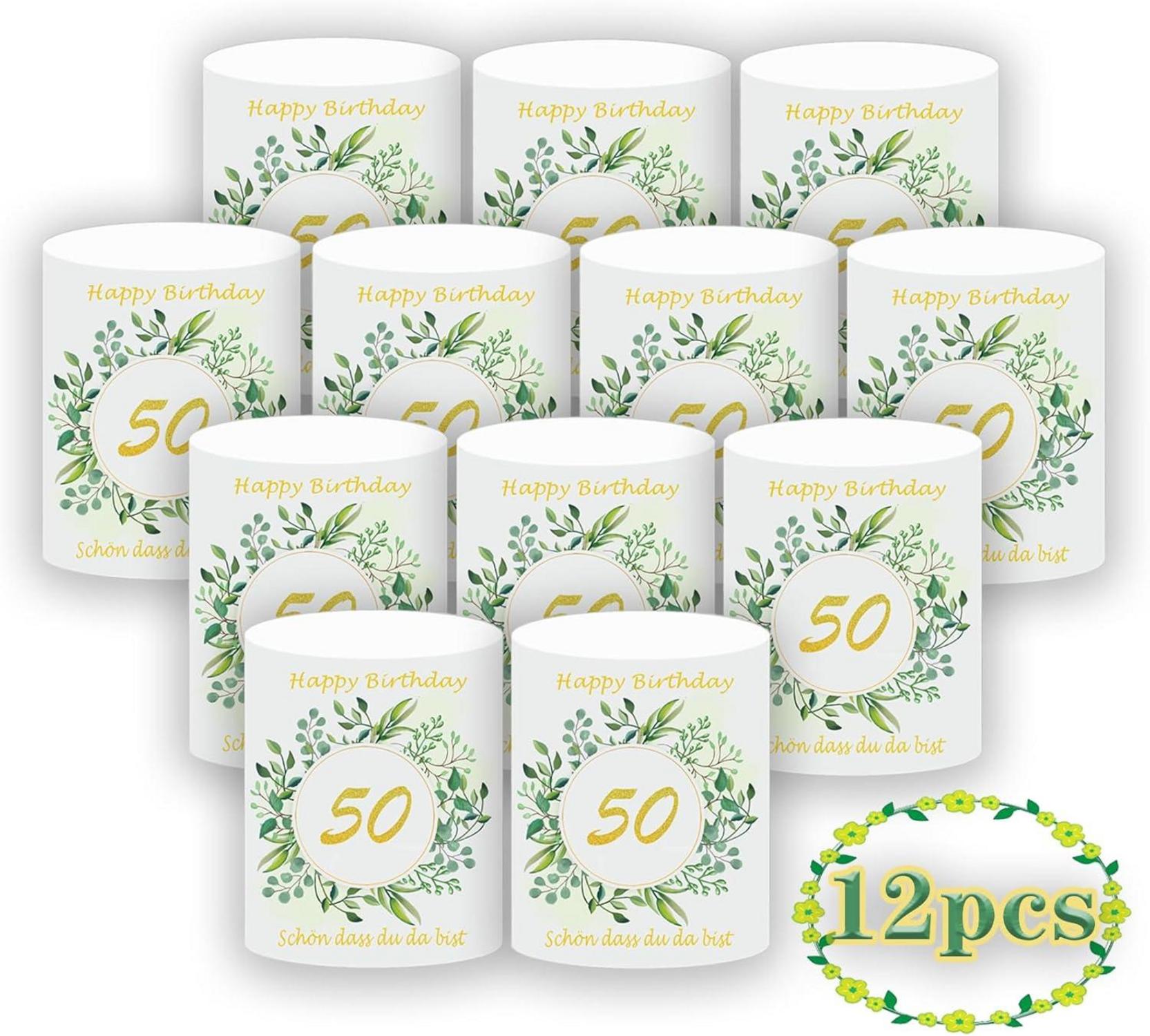 12 Windlicht Tischdeko 50. Geburtstag Mann Frau Kerzen 50