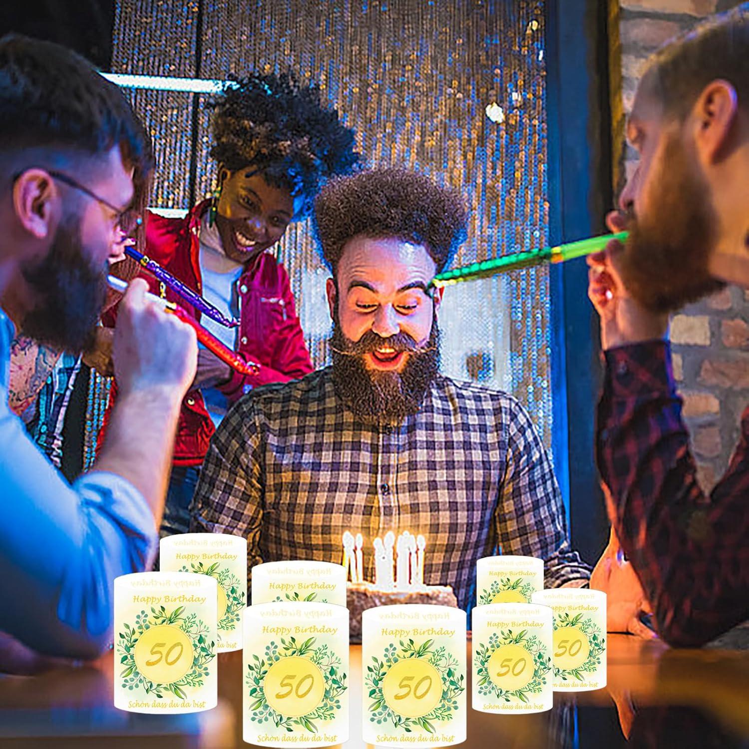 12er Set Windlicht Tischdeko 50. Geburtstag Mann Frau Kerzen 50 Jahre