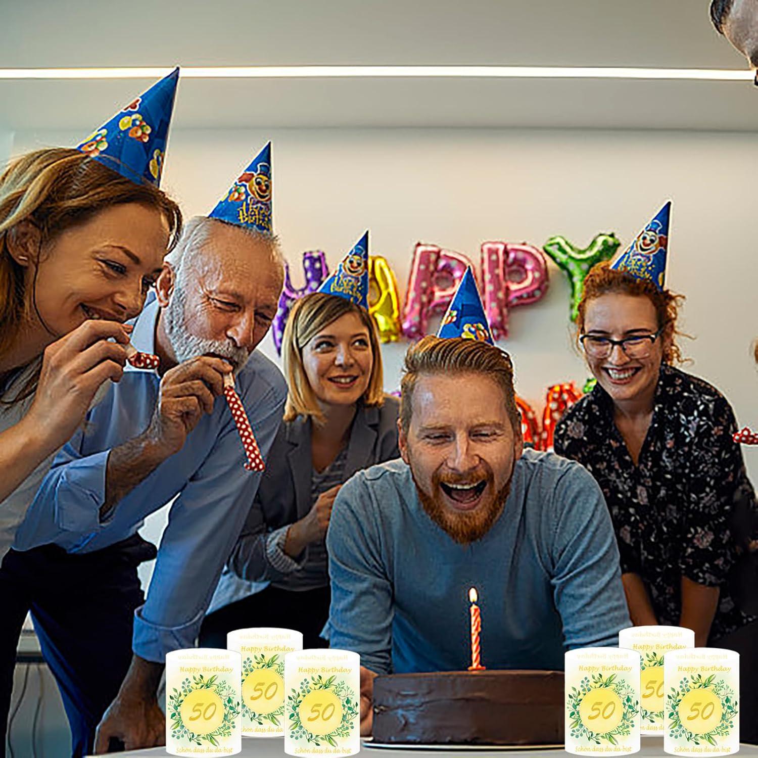 12er Set Windlicht Tischdeko 50. Geburtstag Mann Frau Kerzen 50 Jahre
