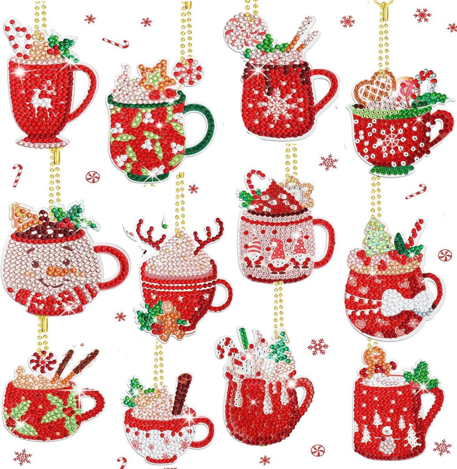 12er Set 5D Diamond Painting Schlüsselanhänger Weihnachten Diamanten