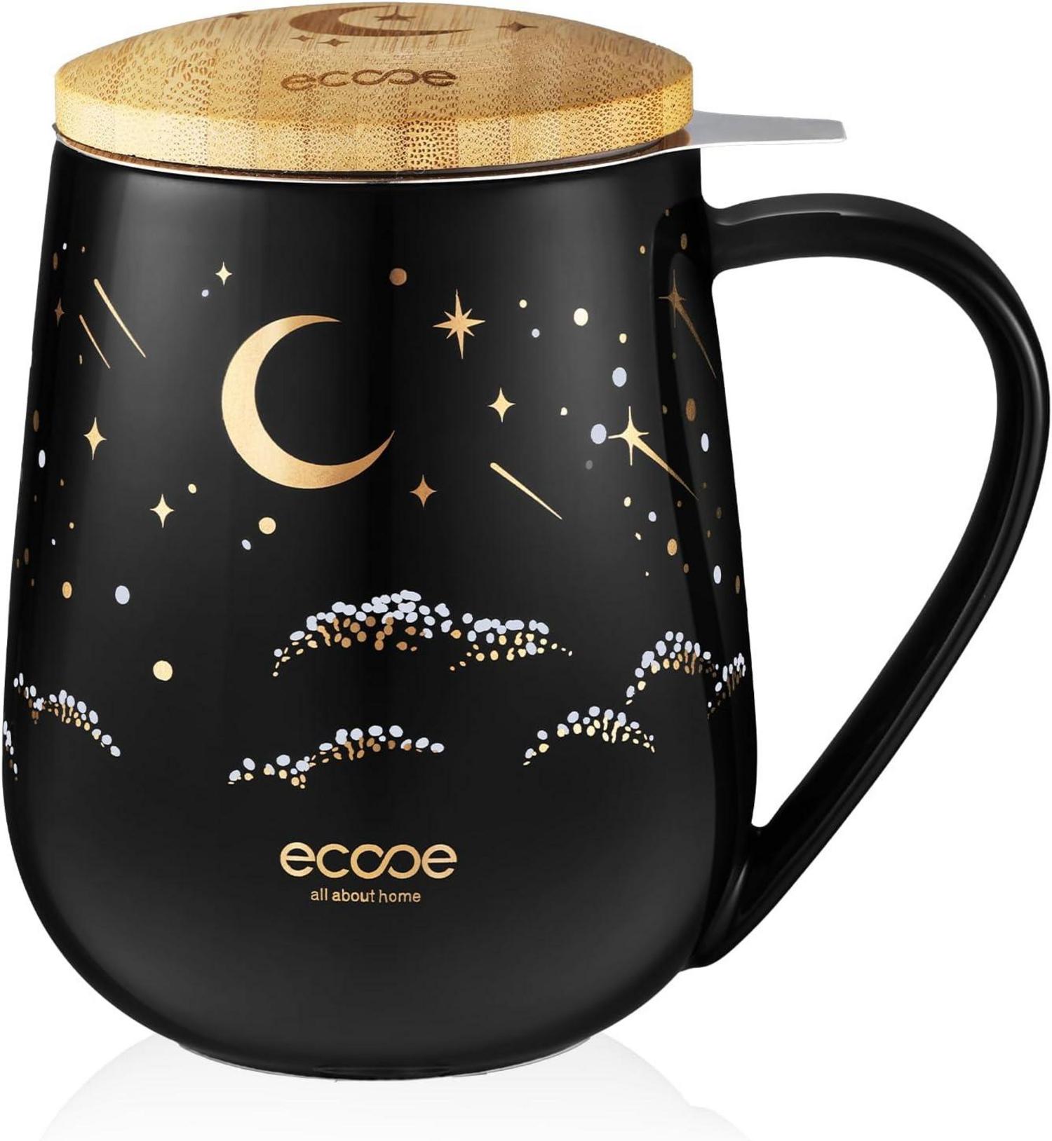 Teetasse mit Sieb und Deckel 600ml Keramik Tee Schwarz