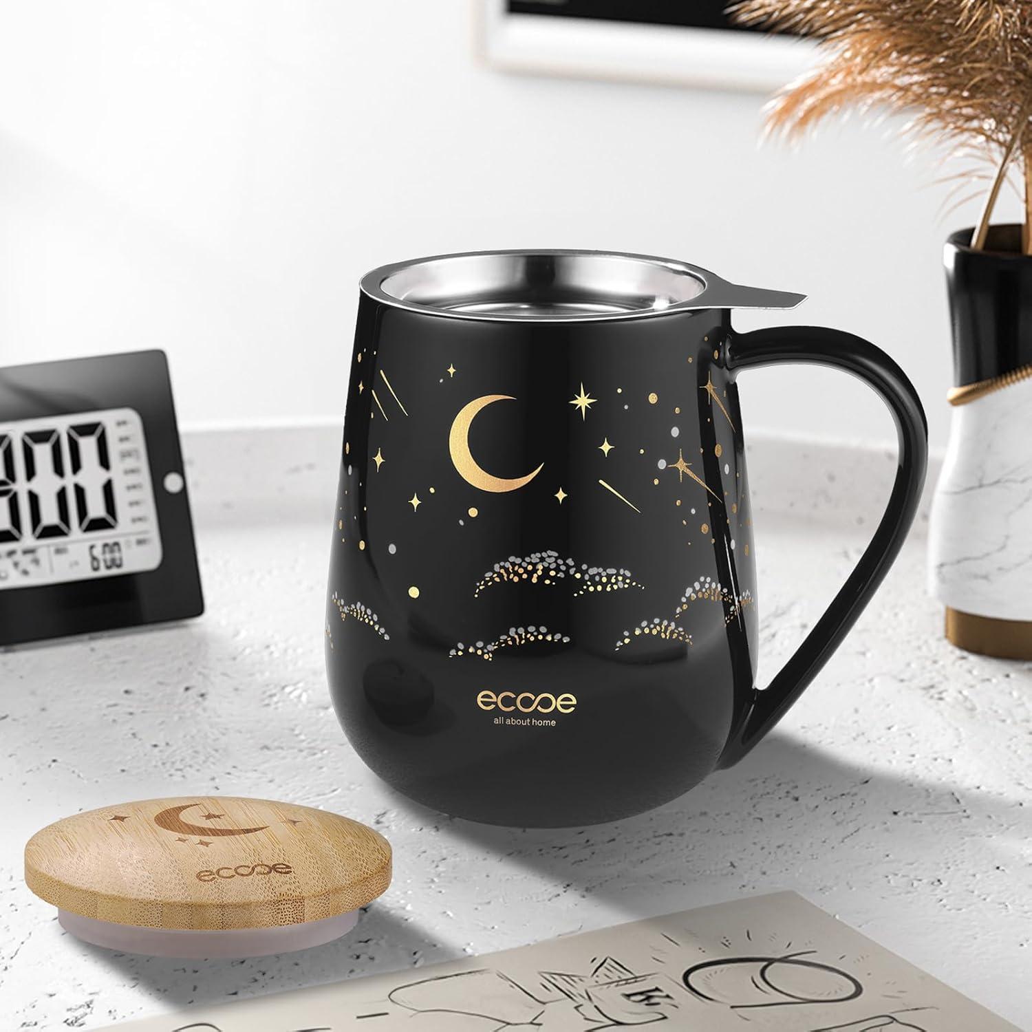 Teetasse mit Sieb 600 ml Keramik Tee Tasse Schwarz Edelstahlfilter Henkel