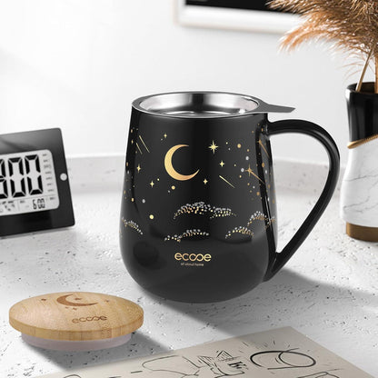 Teetasse mit Sieb 600 ml Keramik Tee Tasse Schwarz Edelstahlfilter Henkel