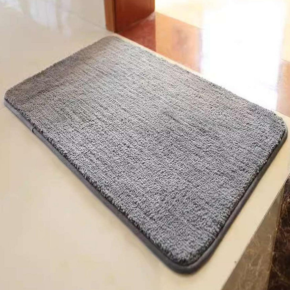 Rutschfester Badezimmerteppich Flauschig Hellgrau 90x120 cm