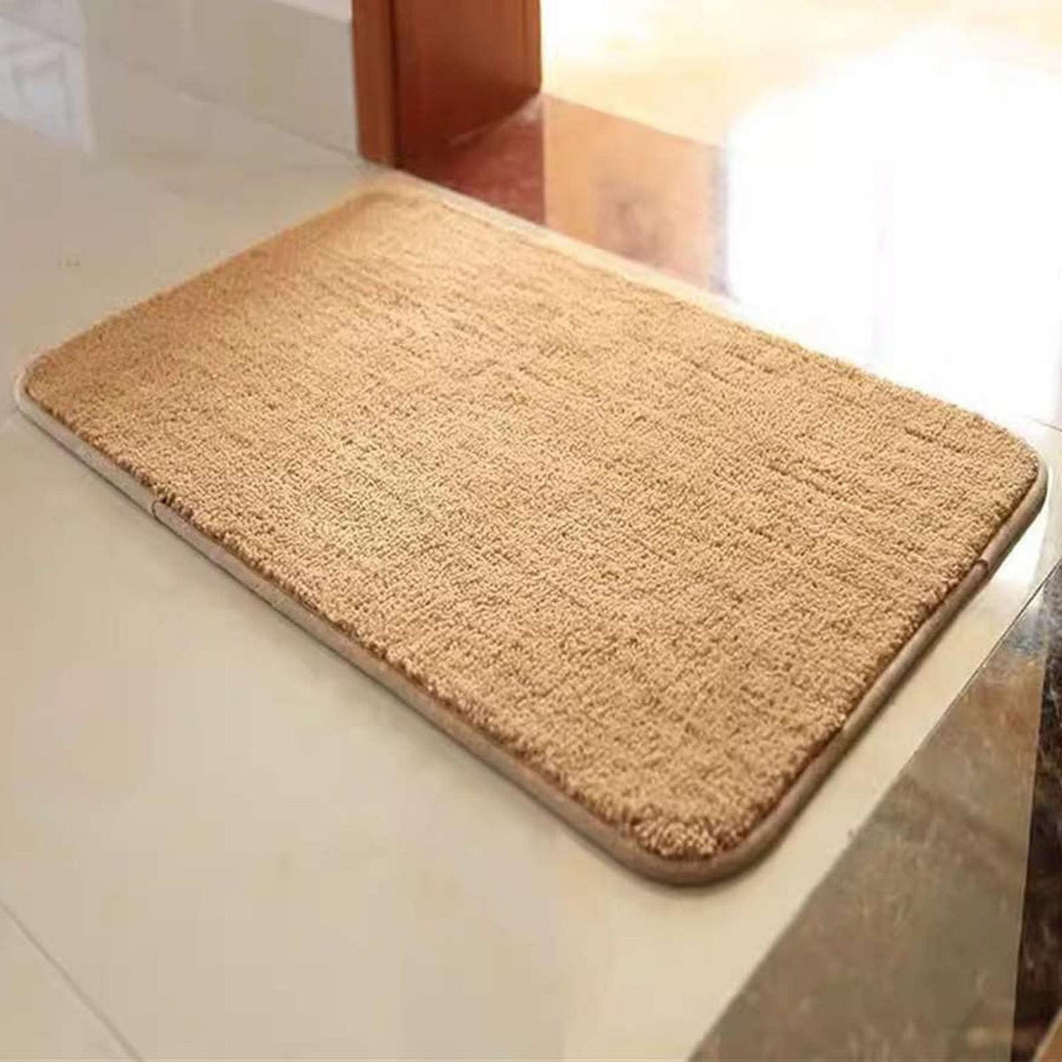 Rutschfester Badezimmerteppich flauschig 100x130 cm Khaki