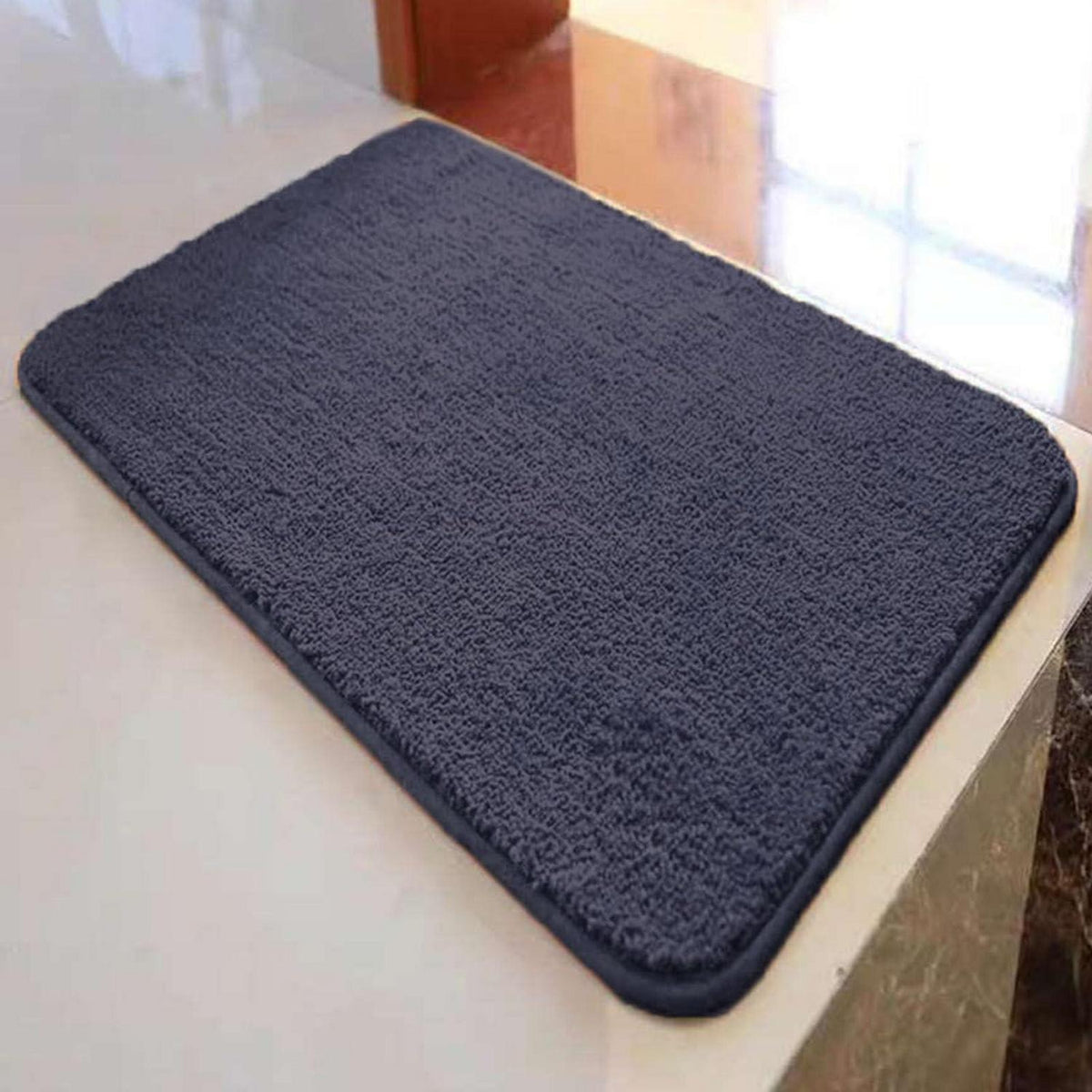 Rutschfester Badezimmerteppich flauschig dunkelgrau 100x130 cm