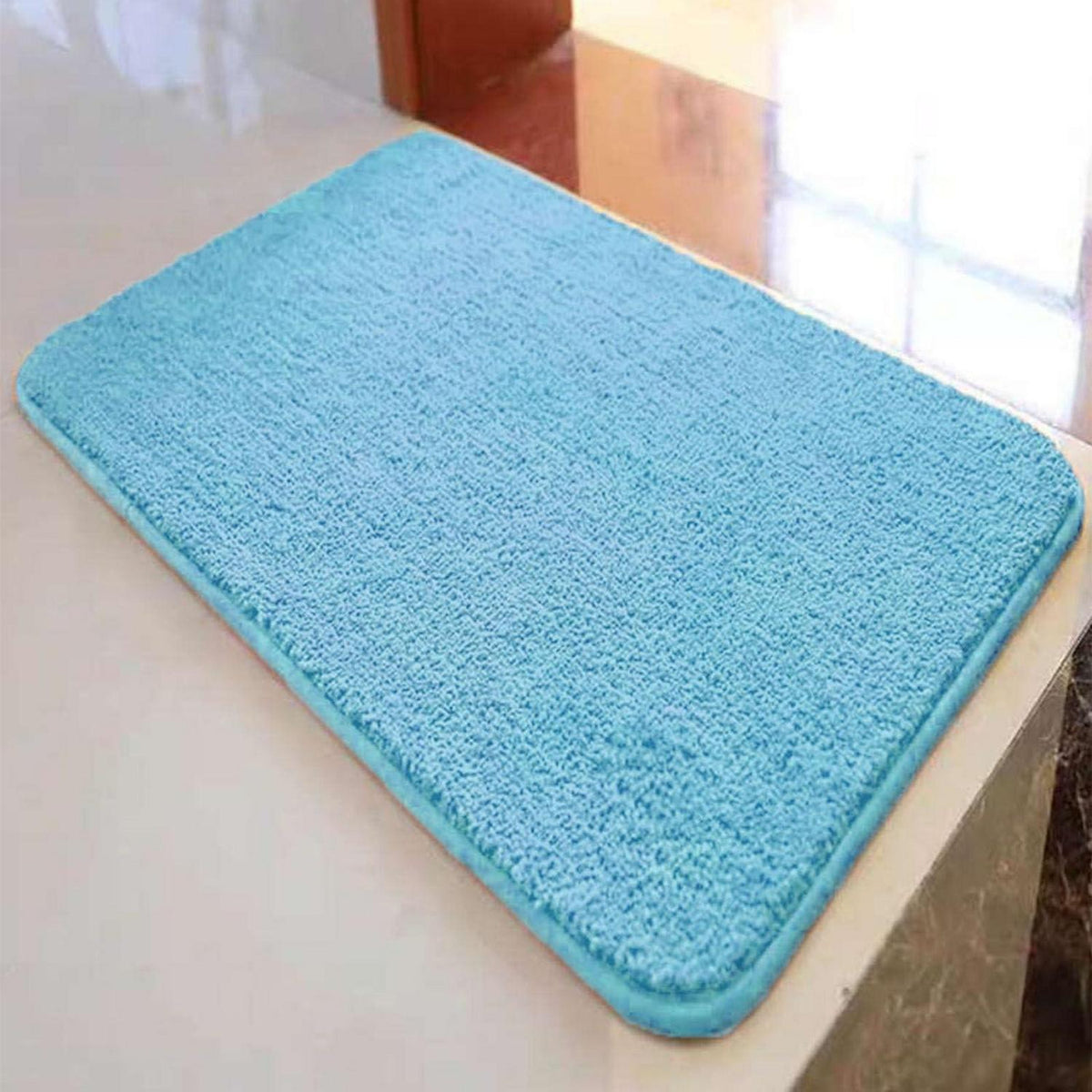 Rutschfester Badezimmerteppich flauschig Himmelblau 90x120 cm